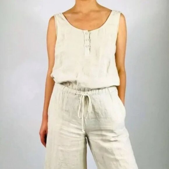 Anthropologie Cloth & Stone Linen Drawstring Wide Leg Crop Jumpsuit XS 41004 - Picture 3 of 14